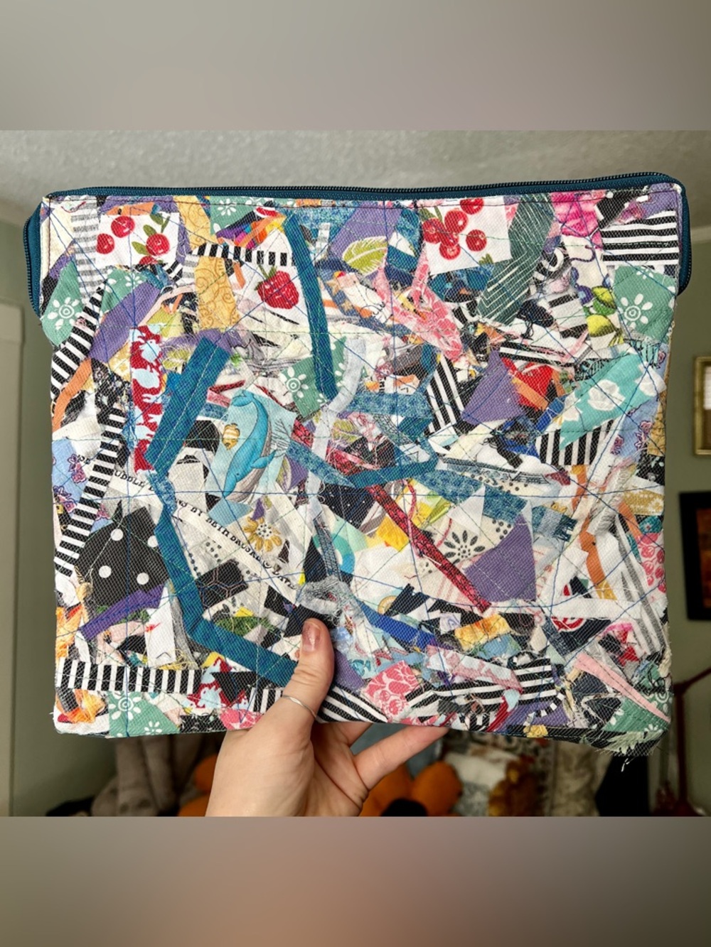 Quilted IPad Case - B&W Striped and Fruits